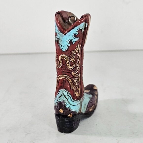 Miniature Cowboy Boot Figurine Red & Blue Western Decor Ornament - Picture 2 of 8